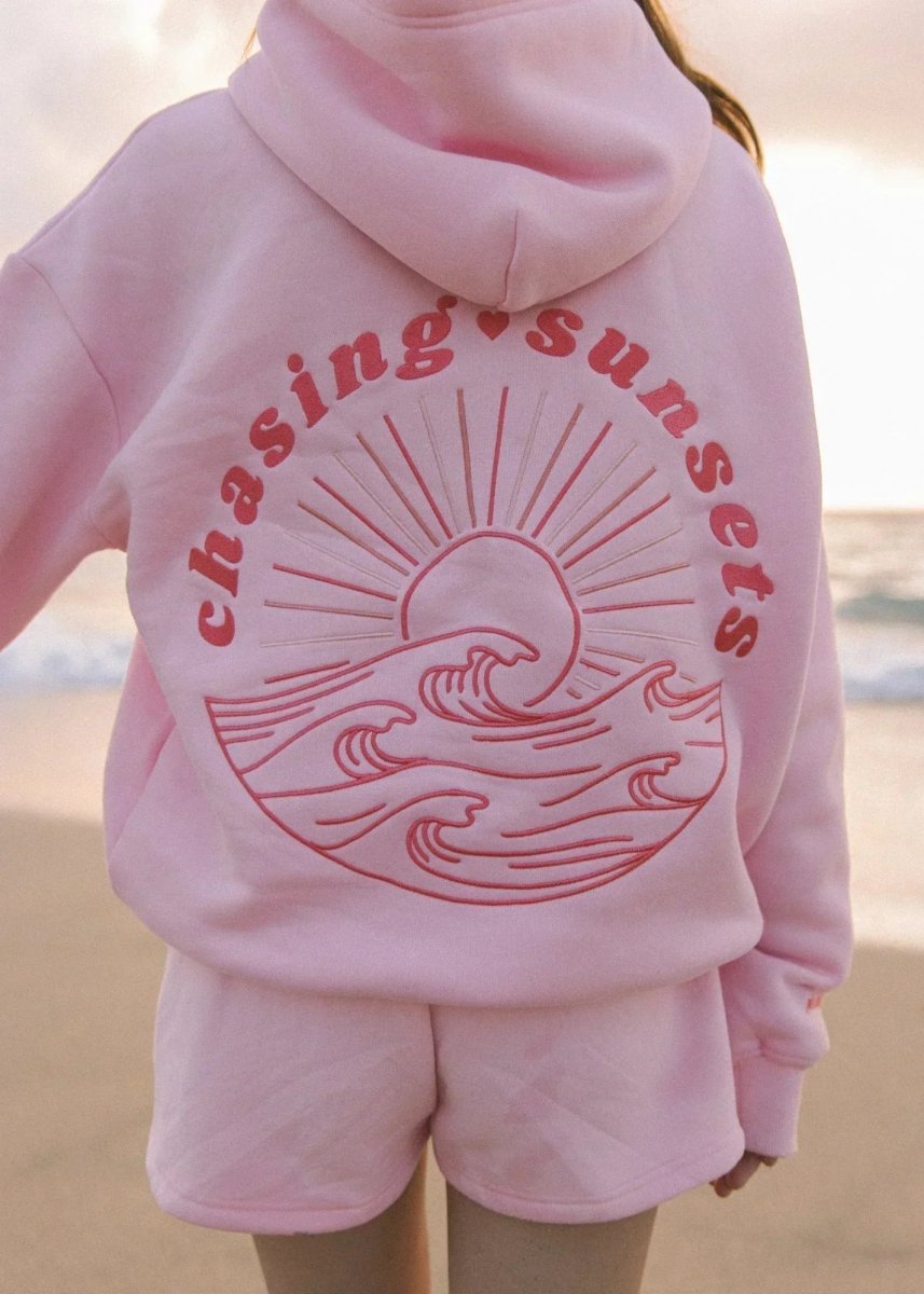 Velo | Unisex Wave Embroidery Hoodie – Architectural Fluid Stitching & Refined Everyday Comfort Pink