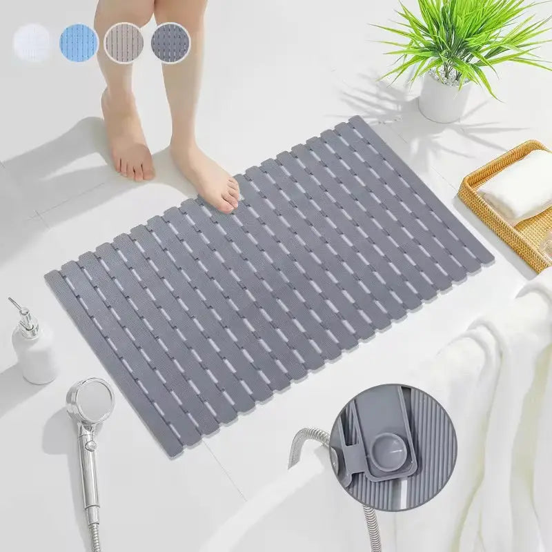 Non-Slip Bath Mat with Suction Cups and Drain Holes – Soft TPE Shower & Bathtub Mat, 16 x 25 in, 4 Colors