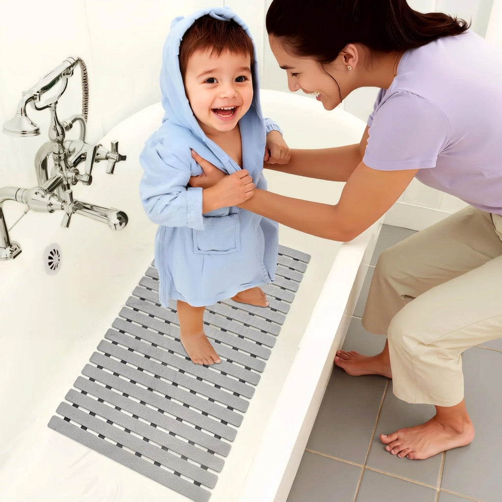 Non-Slip Bath Mat with Suction Cups and Drain Holes – Soft TPE Shower & Bathtub Mat, 16 x 25 in, 4 Colors