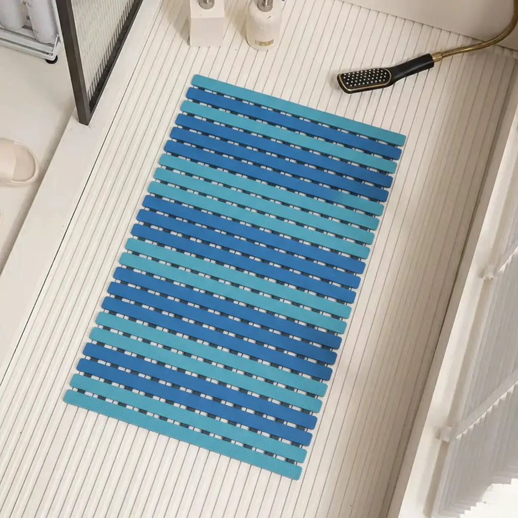Non-Slip Bath Mat with Suction Cups and Drain Holes – Soft TPE Shower & Bathtub Mat, 16 x 25 in, 4 Colors Blue 16 x 25 in