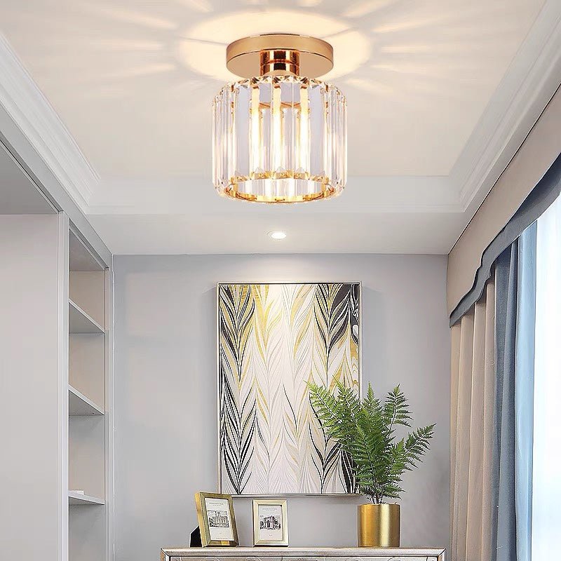 Modern Crystal Ceiling Lamp – Crystal Flush Mount Ceiling Light with Brass Fixture, Round or Square, Gold or Black – CrystalGlow