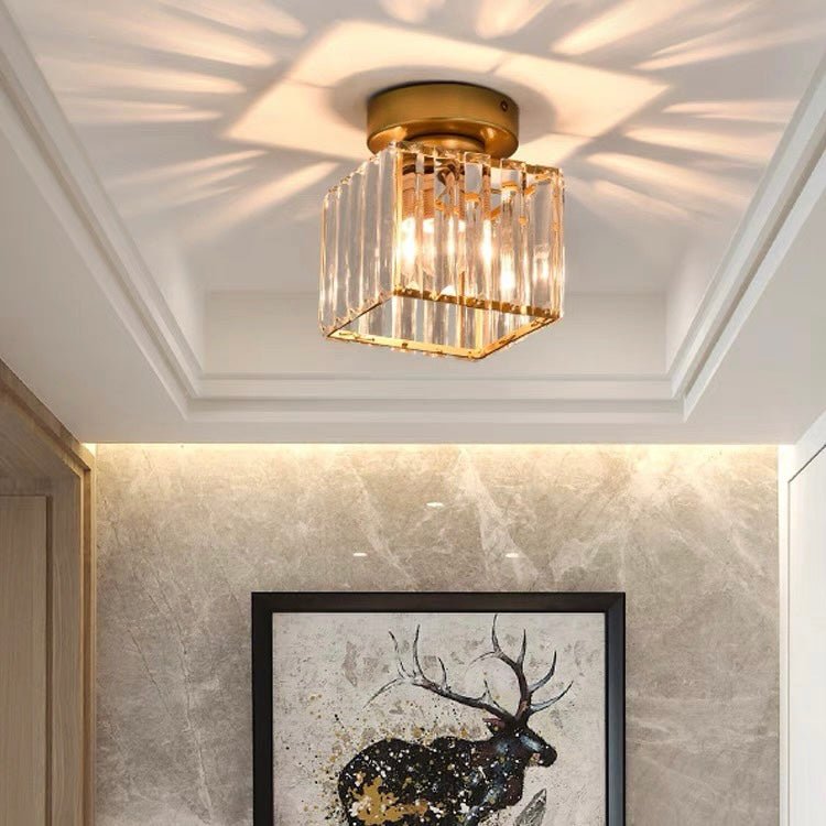 Modern Crystal Ceiling Lamp – Crystal Flush Mount Ceiling Light with Brass Fixture, Round or Square, Gold or Black – CrystalGlow