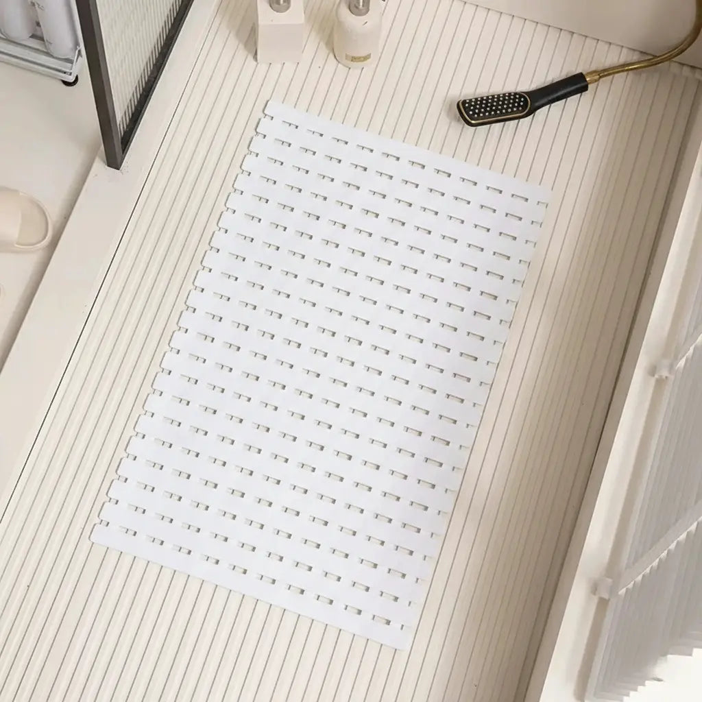 Non-Slip Bath Mat with Suction Cups and Drain Holes – Soft TPE Shower & Bathtub Mat, 16 x 25 in, 4 Colors White 16 x 25 in