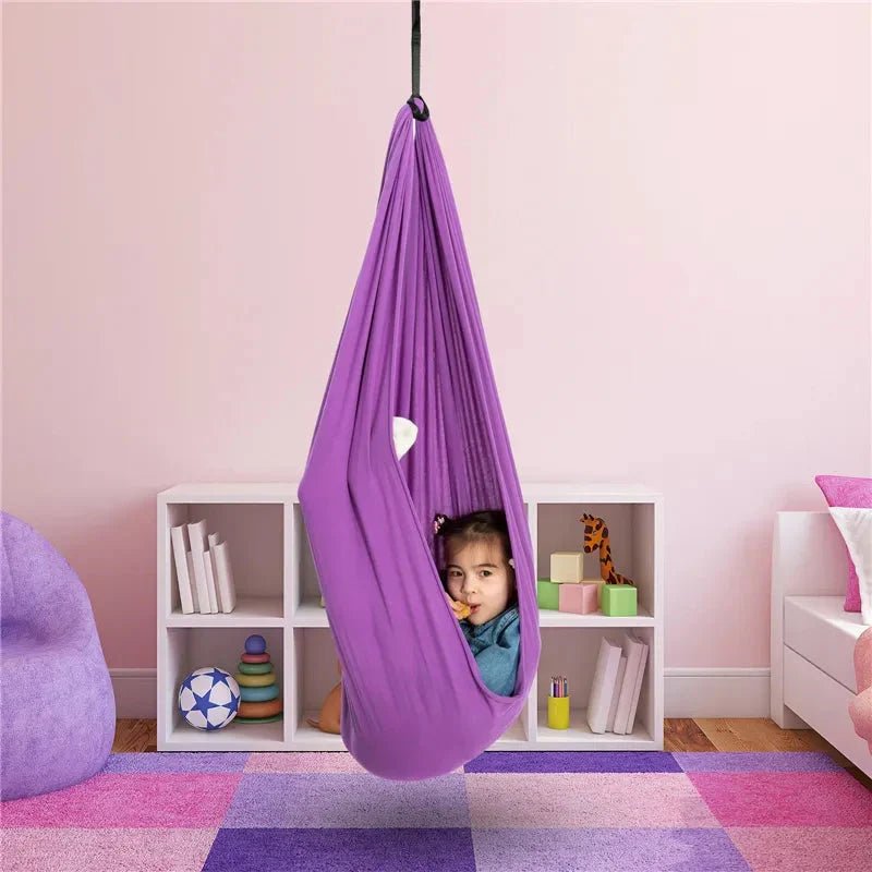 100% Organic Cotton Kids' Hammock – Swing Cocoon for Play & Relaxation, Indoor Hanging Swing for Kids' Room, 6 Colors Purple