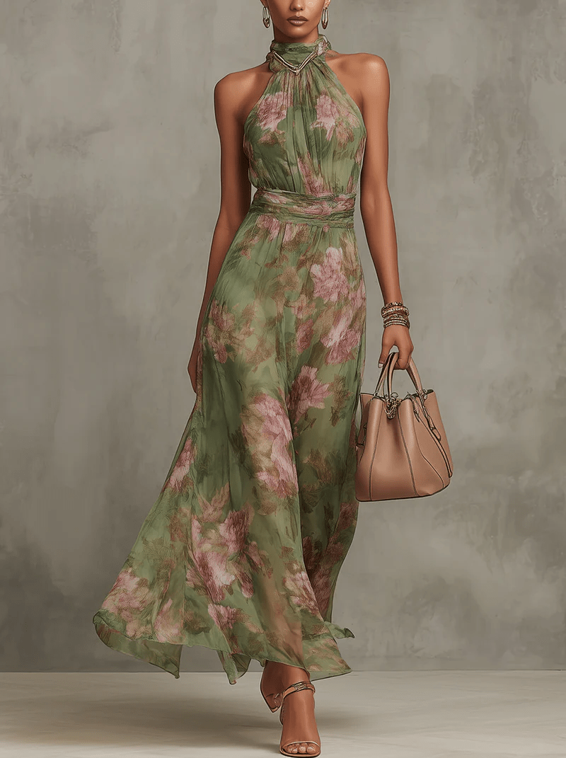 Isabella | Elegant Floral Maxi Dress for Summer Occasions, Halter Neck 3
