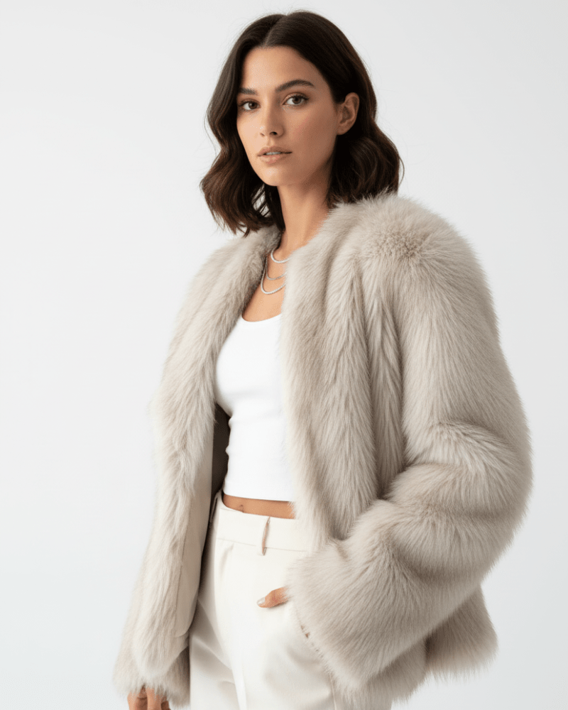 Amore | Women’s Faux Fur Coat – Soft & Warm Winter Jacket with Elegant Relaxed Fit Beige