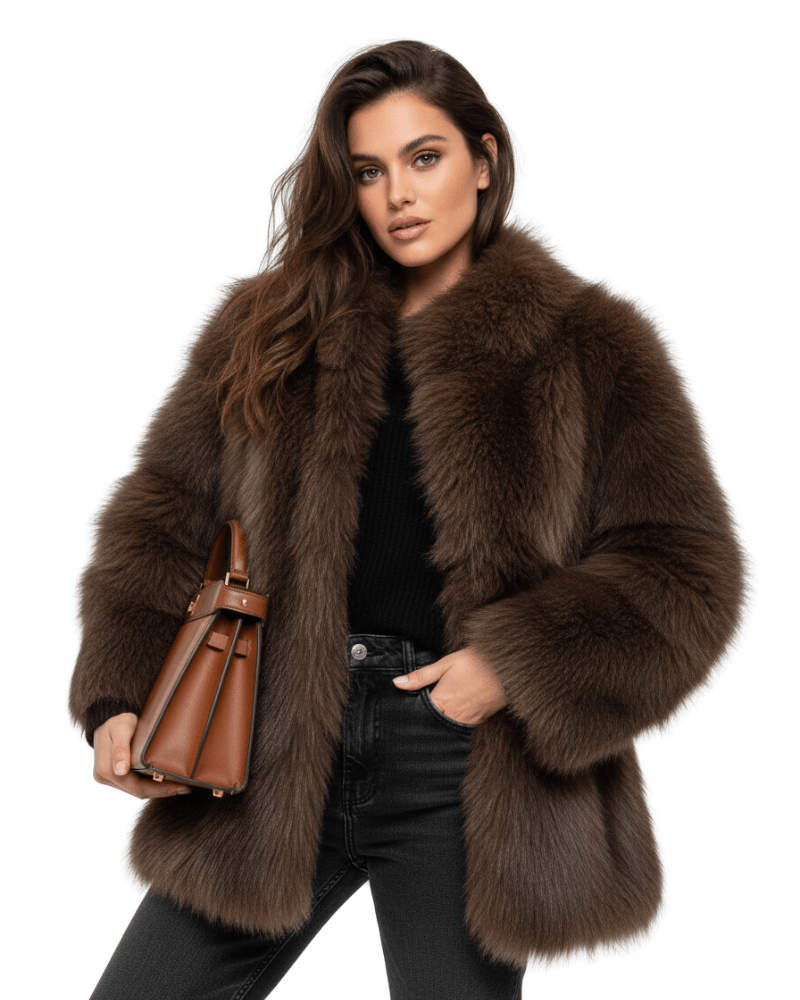 Luna | Women’s Faux Fur Coat – Soft & Warm Winter Jacket with Elegant Relaxed Fit Marron