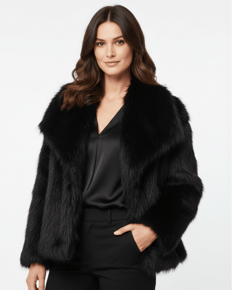 Luna | Women’s Faux Fur Coat – Soft & Warm Winter Jacket with Elegant Relaxed Fit Noir