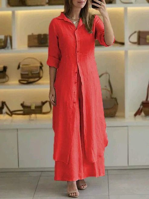 Amore | Elegant and Lightweight Maxi Shirt Dress Red
