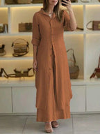 Amore | Elegant and Lightweight Maxi Shirt Dress Brown