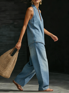 Chāme | Denim Set with V-Neck, Elegant and Versatile