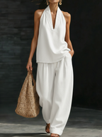 Chāme | Denim Set with V-Neck, Elegant and Versatile White