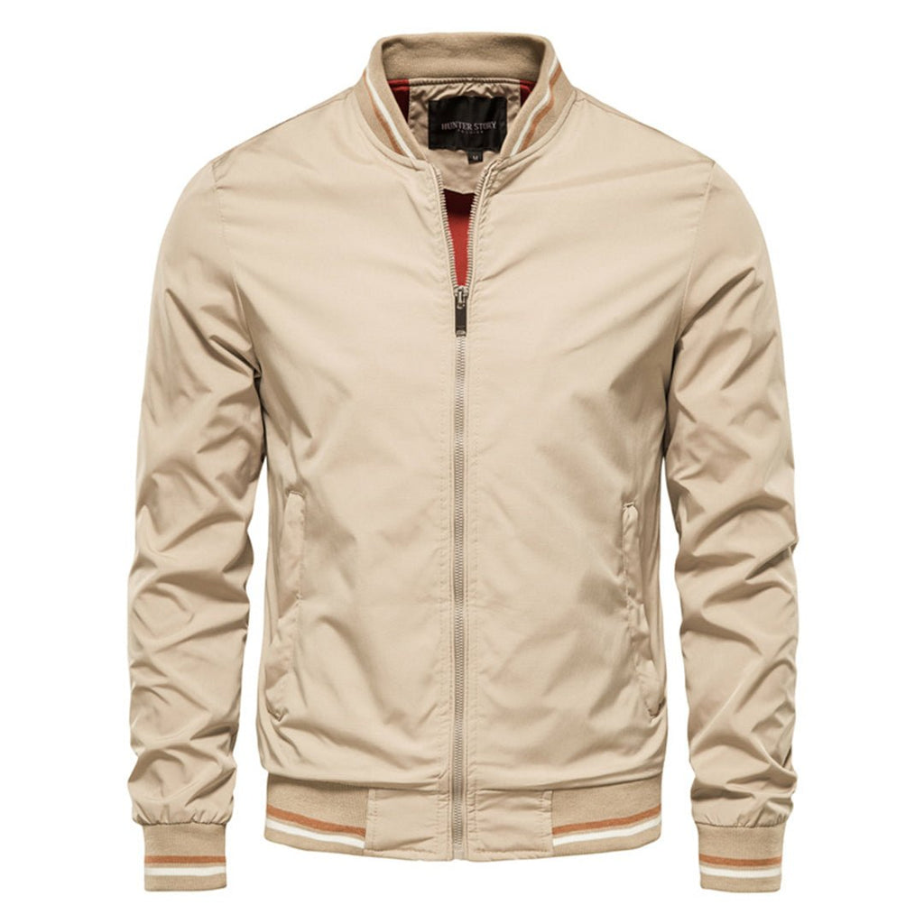 Hermosa | Men's Bomber Jacket | Zip-Up Front with Ribbed Collar Khaki