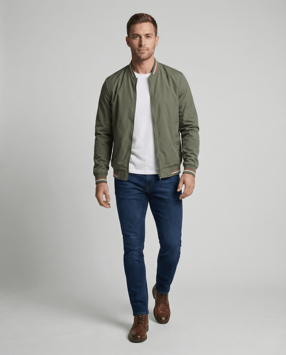 Hermosa | Men's Bomber Jacket | Zip-Up Front with Ribbed Collar