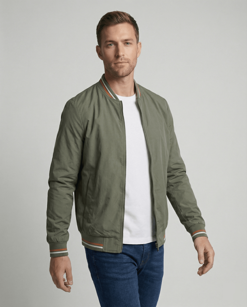 Hermosa | Men's Bomber Jacket | Zip-Up Front with Ribbed Collar