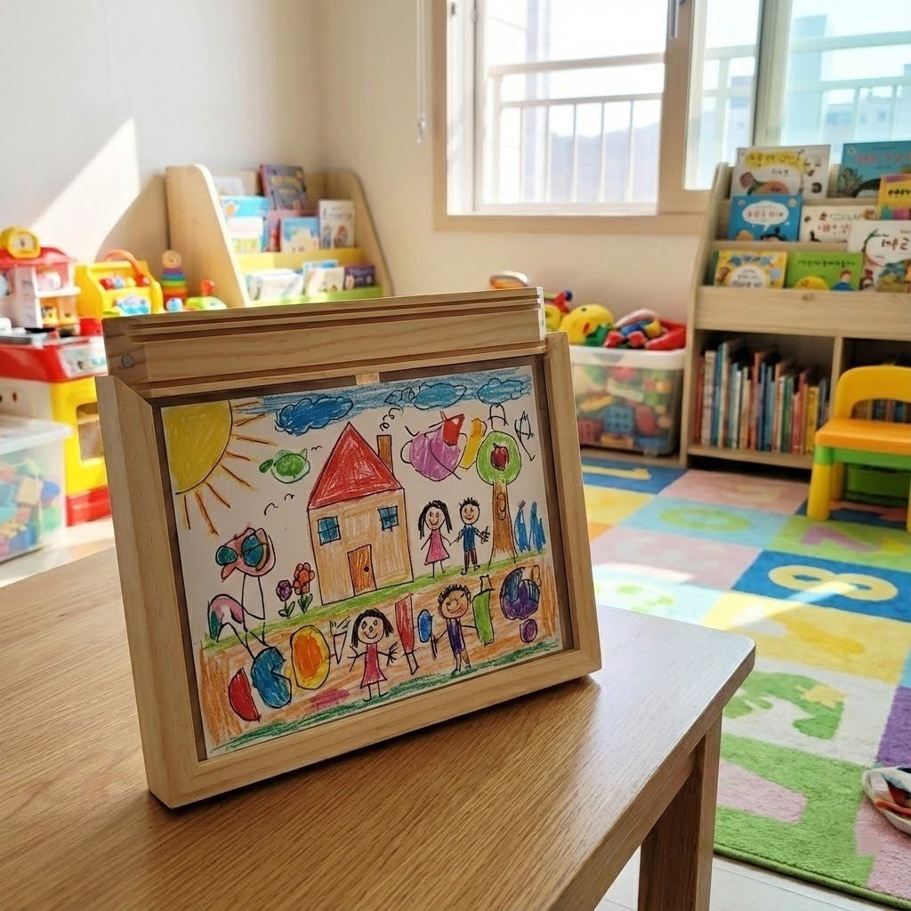 Kids Art Display Frame with Storage – Front-Opening Wood Frame for Children's Drawings, A3 & A4, Pine or Walnut