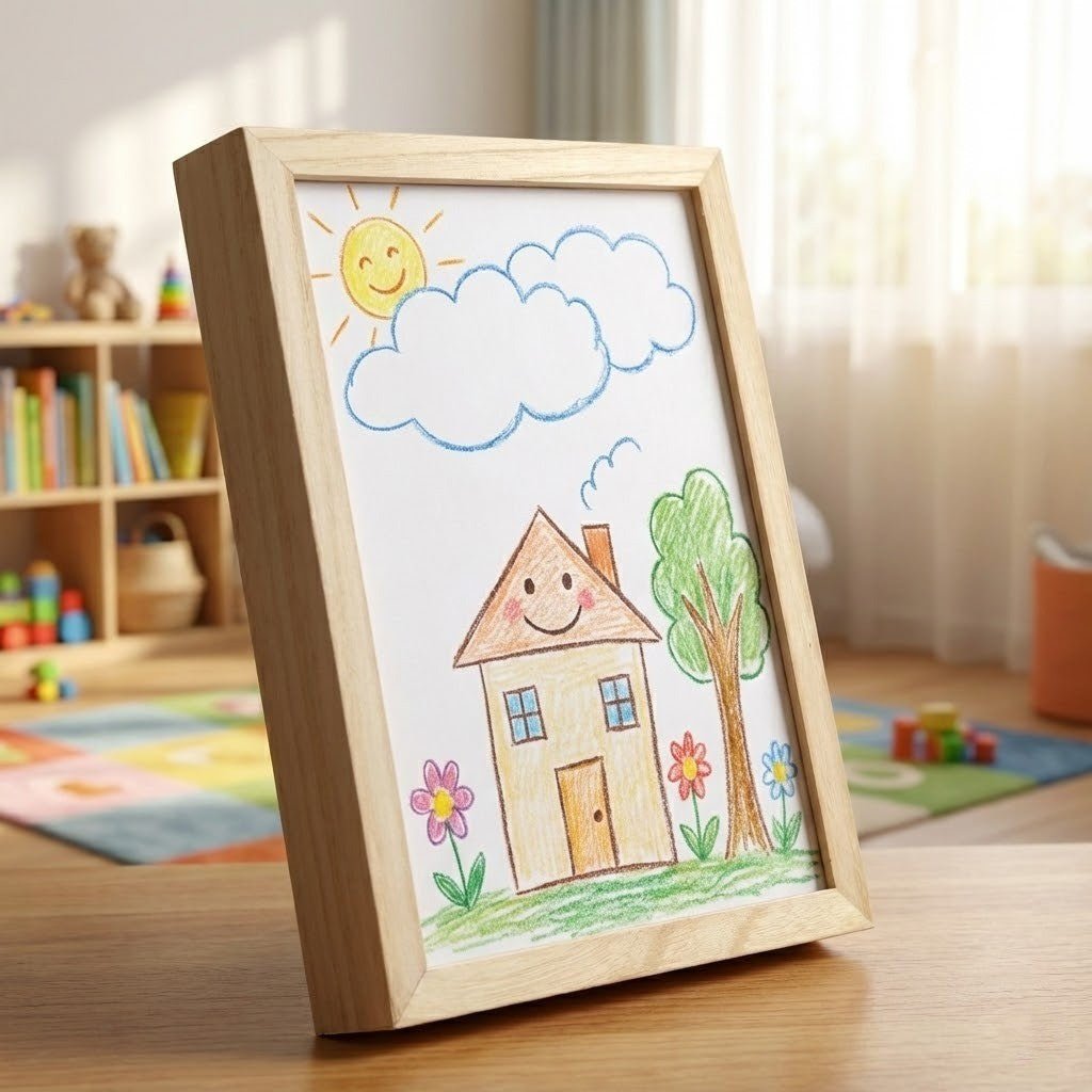 Children's Display Frame with Storage for Artwork and Craft Projects