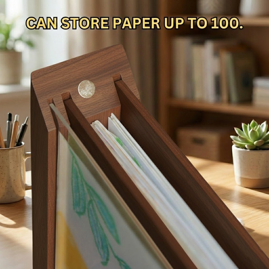 Kids Art Display Frame with Storage – Front-Opening Wood Frame for Children's Drawings, A3 & A4, Pine or Walnut