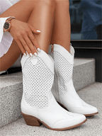 Knee High Cowgirl Boots for Women – Mid Heel & Embroidered Stitching 2