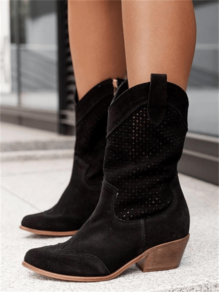 Knee High Cowgirl Boots for Women – Mid Heel & Embroidered Stitching 3