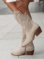 Knee High Cowgirl Boots for Women – Mid Heel & Embroidered Stitching 4