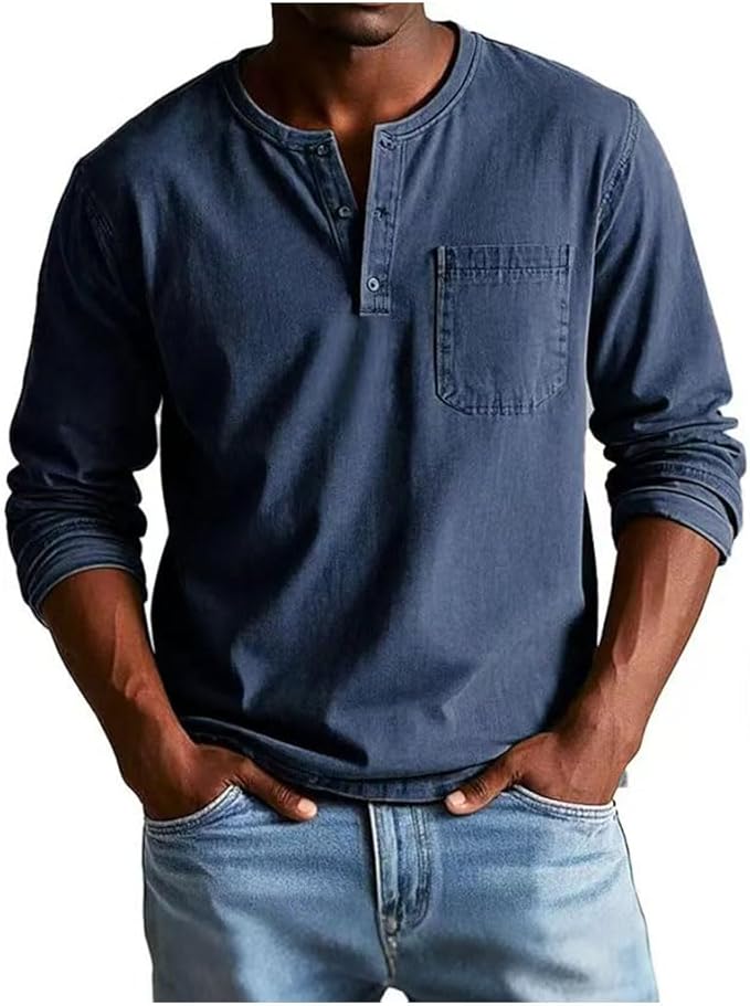 Marmari | Versatile and Comfortable Long-Sleeve Henley Shirt Dark Blue