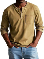 Marmari | Versatile and Comfortable Long-Sleeve Henley Shirt Khaki