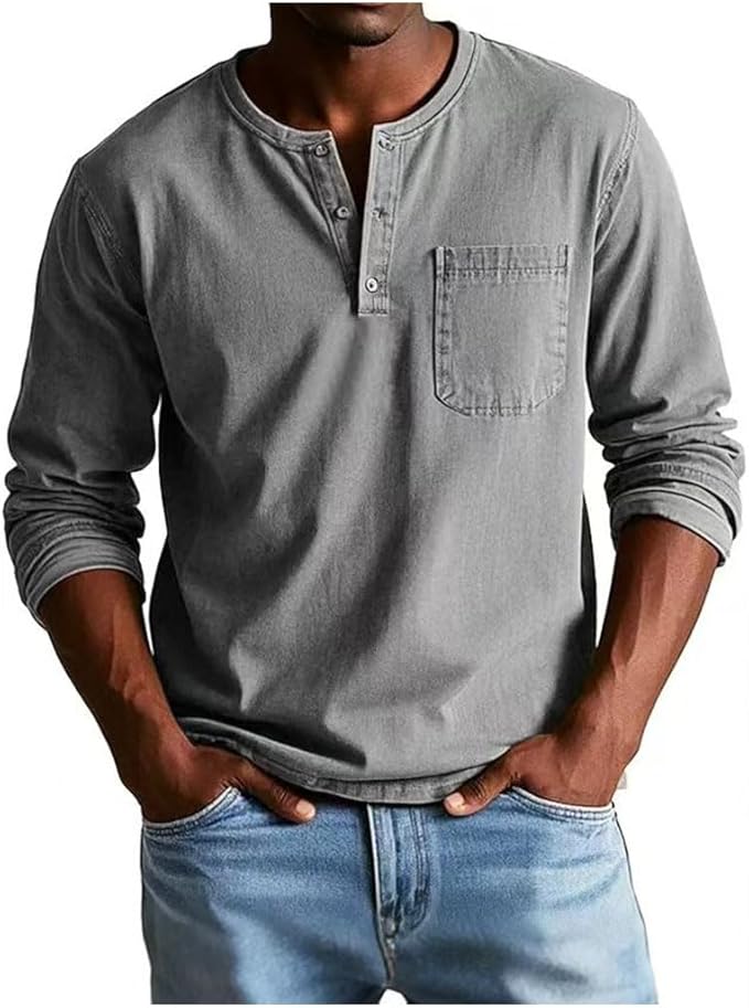 Marmari | Versatile and Comfortable Long-Sleeve Henley Shirt Grey
