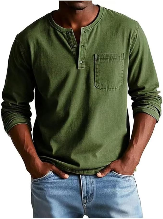 Marmari | Versatile and Comfortable Long-Sleeve Henley Shirt Verde militare