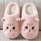 Ladies' Slippers – Cozy Slippers with Cat Design for Warm Feet Pink