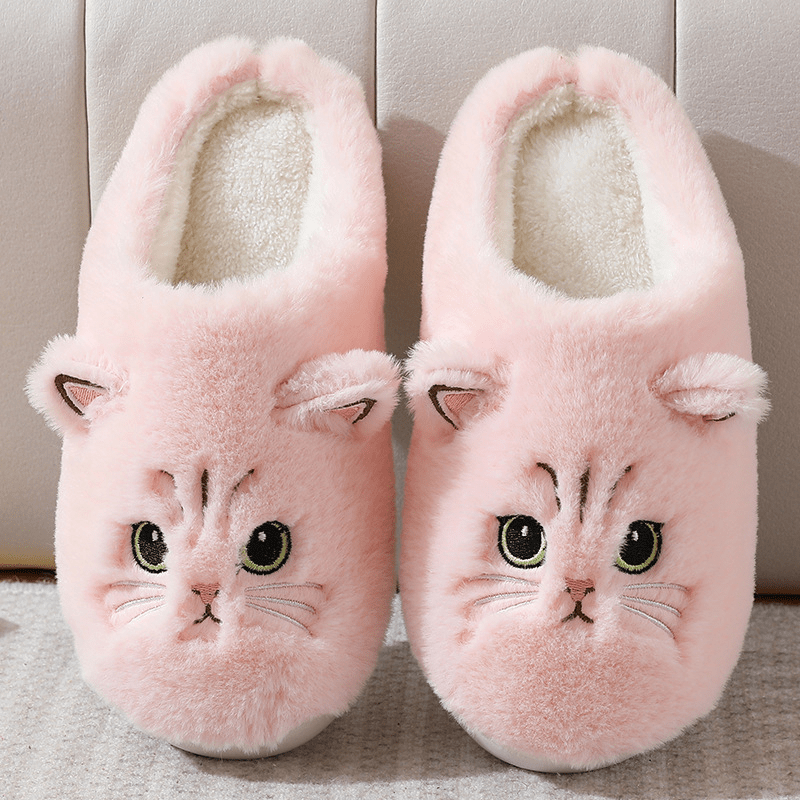 Ladies' Slippers – Cozy Slippers with Cat Design for Warm Feet Pink