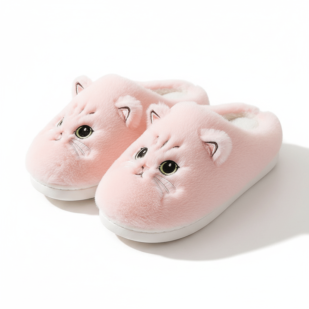 Ladies' Slippers – Cozy Slippers with Cat Design for Warm Feet