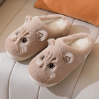 Ladies' Slippers – Cozy Slippers with Cat Design for Warm Feet Khaki