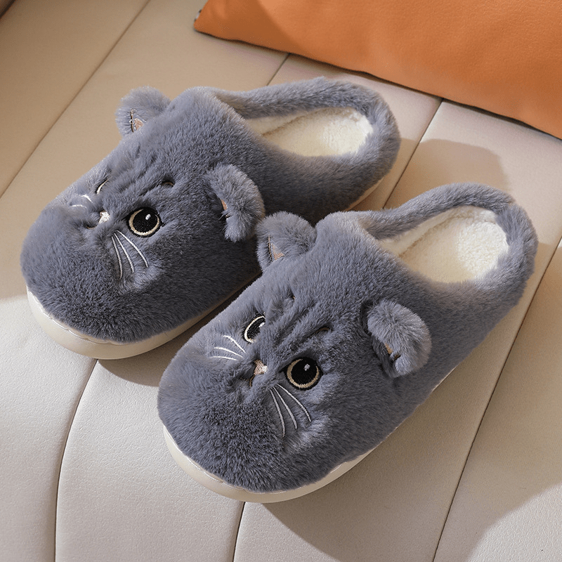 Ladies' Slippers – Cozy Slippers with Cat Design for Warm Feet Gray