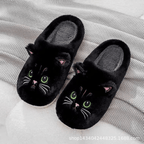 Ladies' Slippers – Cozy Slippers with Cat Design for Warm Feet Black