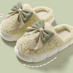 Ladies' Slippers with Bow - Soft Slippers for Home Green