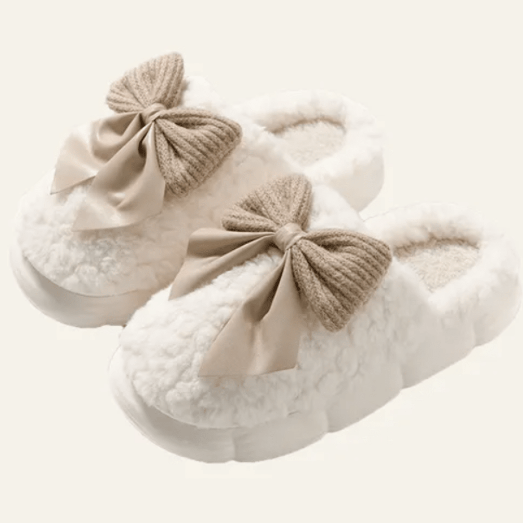 Ladies' Slippers with Bow - Soft Slippers for Home White