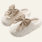 Ladies' Slippers with Bow - Soft Slippers for Home White