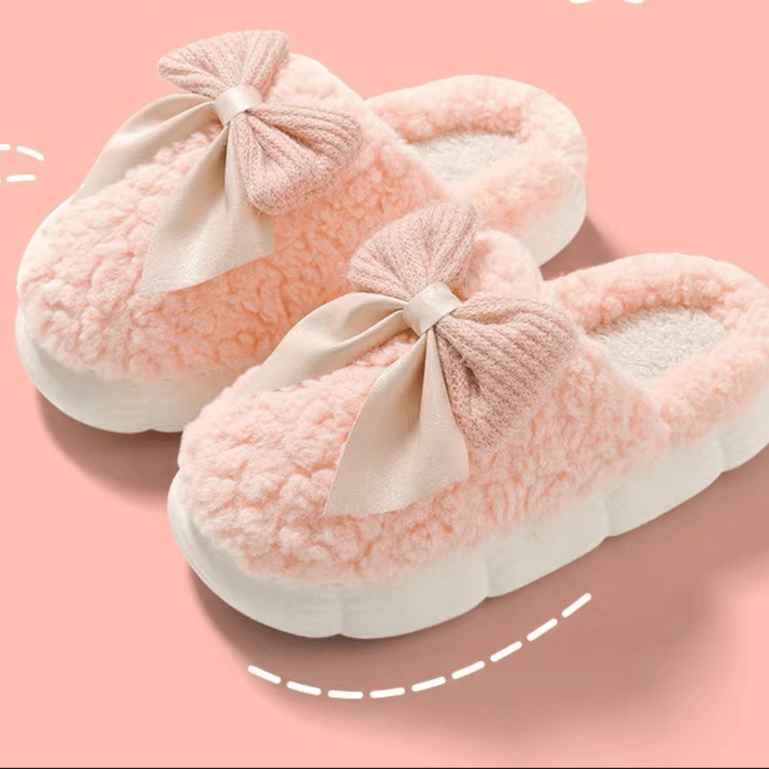 Ladies' Slippers with Bow - Soft Slippers for Home Pink