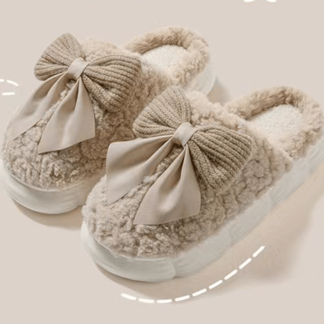 Ladies' Slippers with Bow - Soft Slippers for Home Khaki