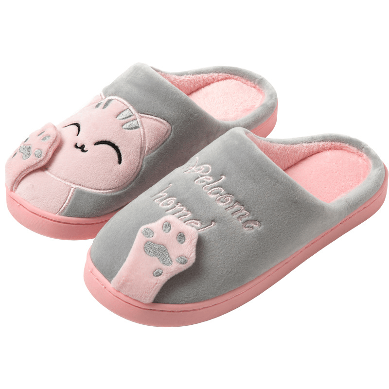 Ladies' Slippers with Cats - Soft Slippers & House Shoes Pink Gray 1