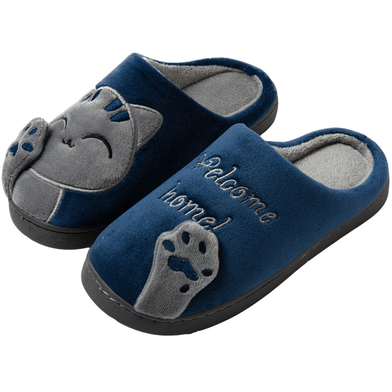 Ladies' Slippers with Cats - Soft Slippers & House Shoes Dark blue