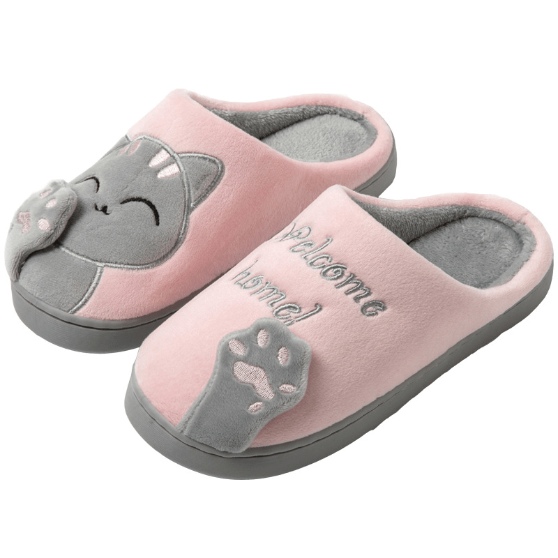 Ladies' Slippers with Cats - Soft Slippers & House Shoes Pink Gray 2