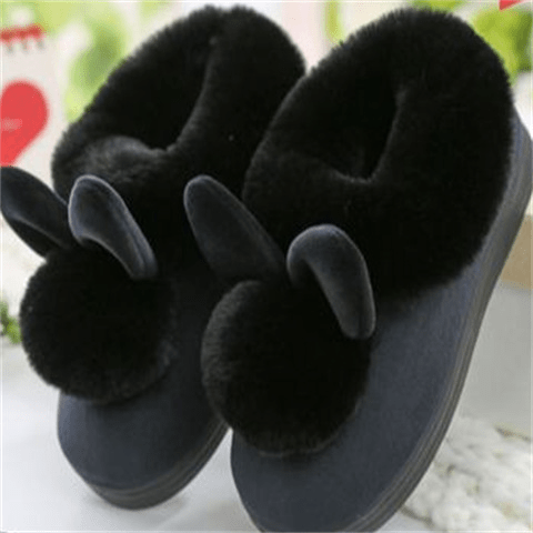 Ladies' Slippers with Rabbits - Soft Slippers & House Shoes Black