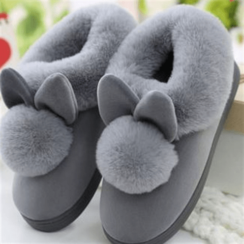 Ladies' Slippers with Rabbits - Soft Slippers & House Shoes Gray