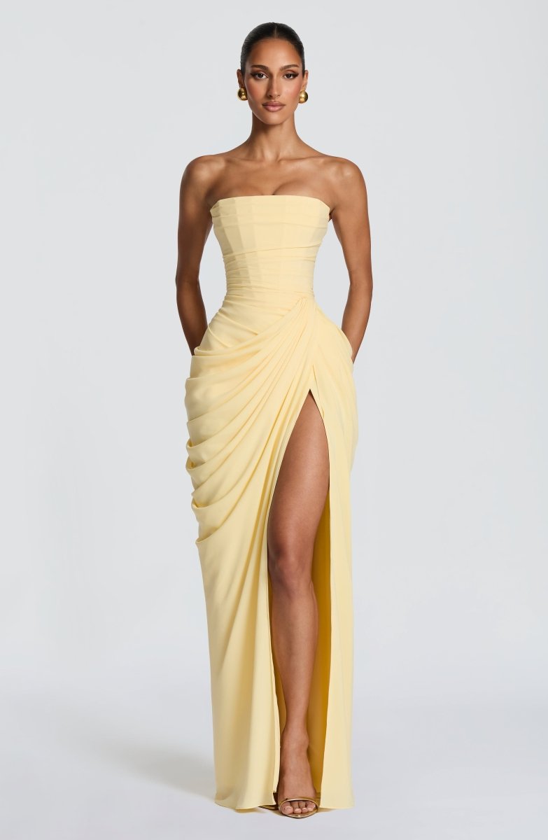 Lilly | Elegant Strapless Long Dress Women with Sculptural Corset and Leg Slit 5
