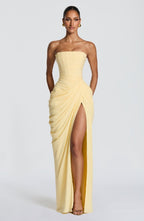 Lilly | Elegant Strapless Long Dress Women with Sculptural Corset and Leg Slit 5