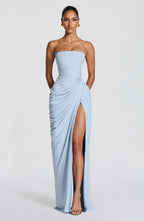 Lilly | Elegant Strapless Long Dress Women with Sculptural Corset and Leg Slit 9