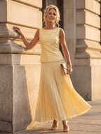 Lina | Elegant Twin Set Women – Structured Top & Flowing Pleated Skirt 2