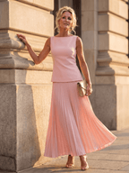 Liana | Elegant Ensemble with Structured Top and Pleated Skirt Pink